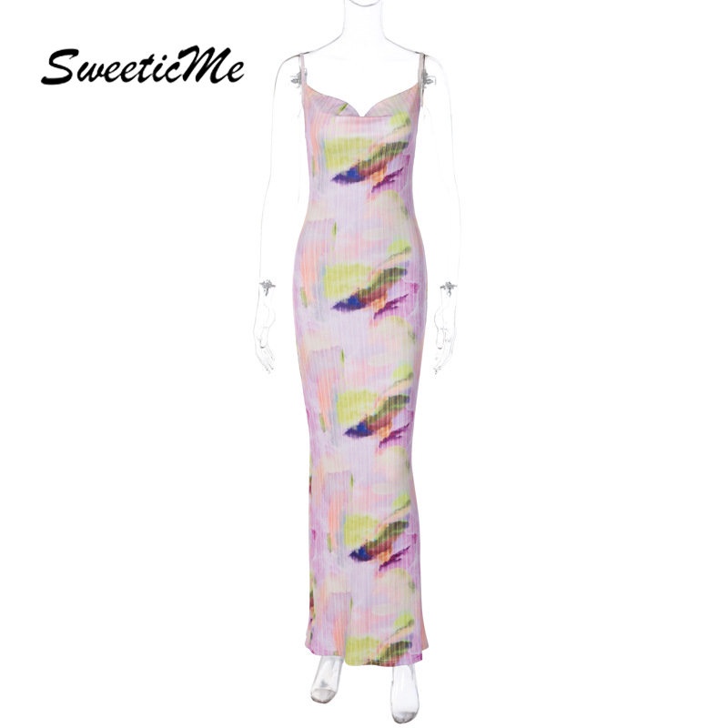 Đầm Hai Dây Hở Lưng Dáng Ôm In Họa Tiết Thời Trang 2023 Quyến Rũ Cho Nữ