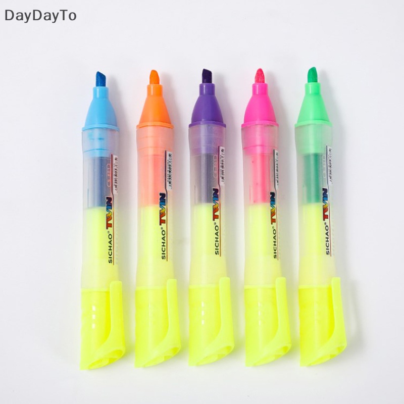 Set 5 Bút Dạ Quang Đầu Tam Giác Hai Đầu 5 Màu Sắc