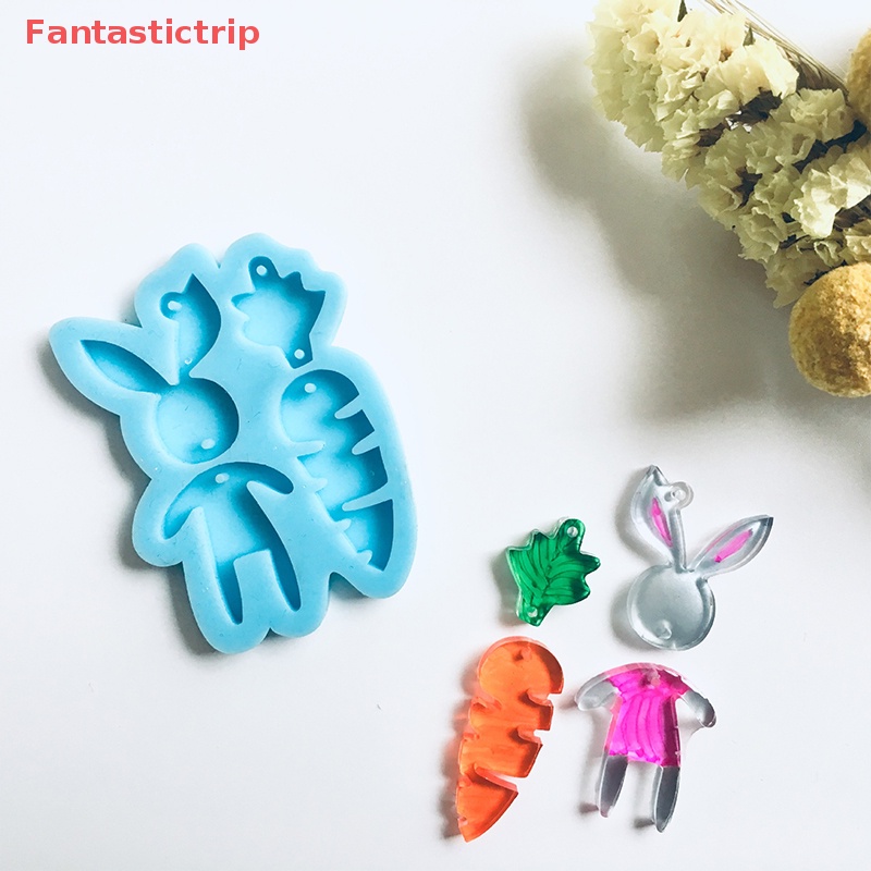 1 Khuôn Silicon Làm Móc Khóa Hình Thỏ Và Cà Rốt Diy Mới