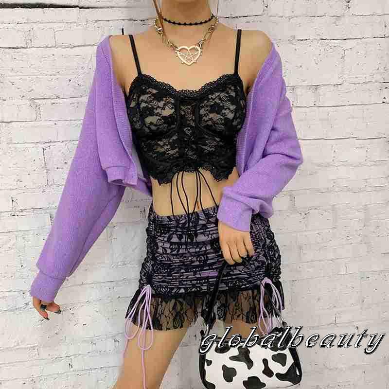 Áo Croptop Hai Dây Phối Ren Hoa Hở Lưng Thời Trang Mùa Hè Cho Nữ