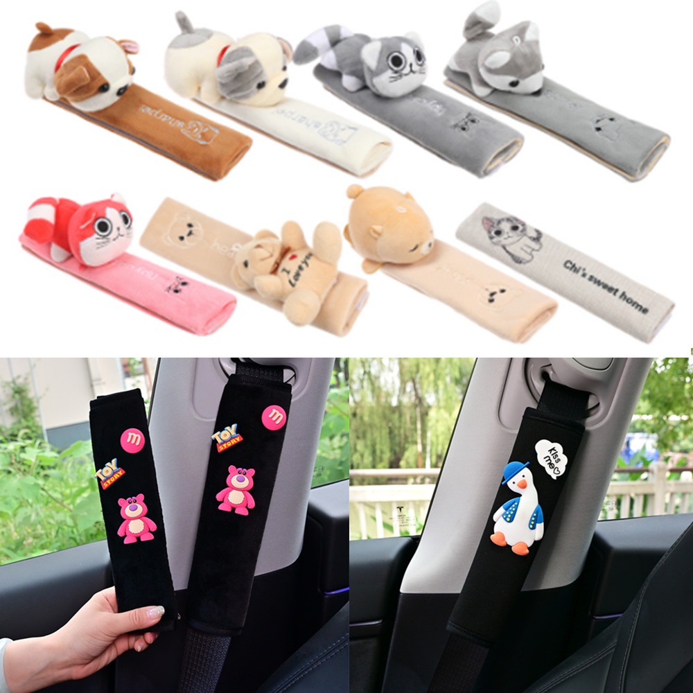 1 Đệm Bọc Dây Đai An Toàn Xe Hơi Hình Mèo Hoạt Hình 3d Thoáng Khí