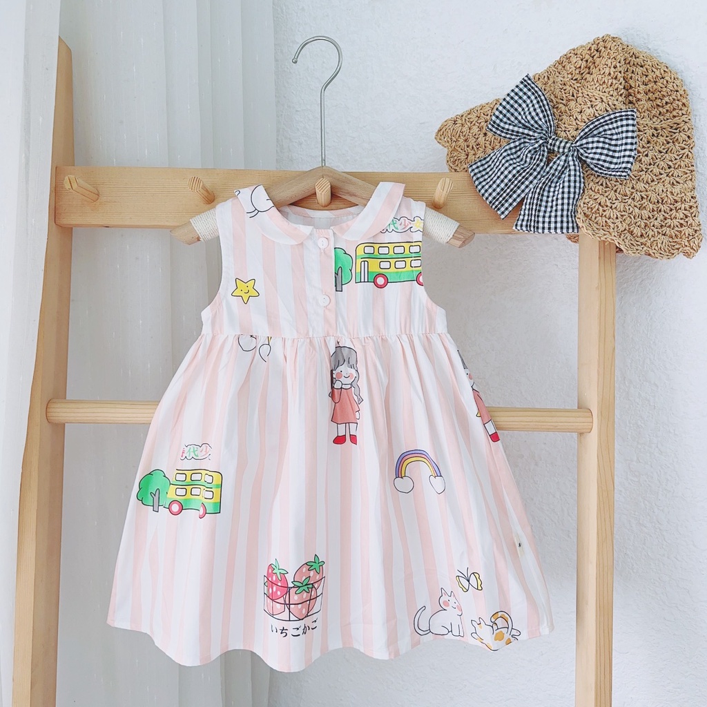 8-20kg Váy cổ sen sát nách cho bé gái họa tiết hoạt hình siêu xinh Mozikids mẫu mới 2023