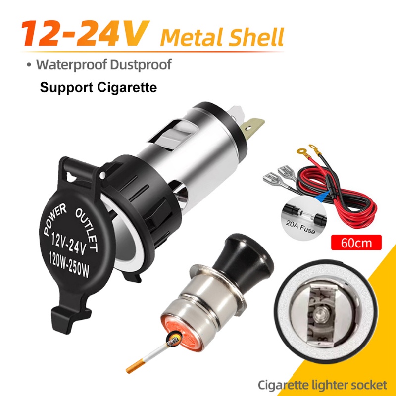 Ổ CắM TẩU ThuốC Lá 12V-24V 120W-250W 10A ChốNg NướC Cho Xe Hơi