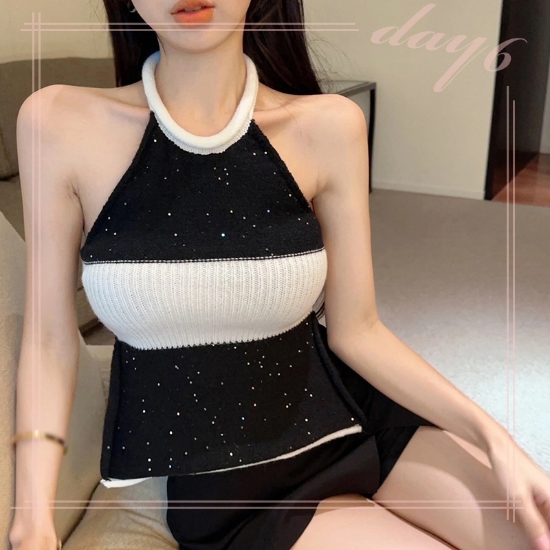 Áo Croptop Dệt Kim Sát Nách Thời Trang Mùa Hè Hàn Quốc Cho Nữ