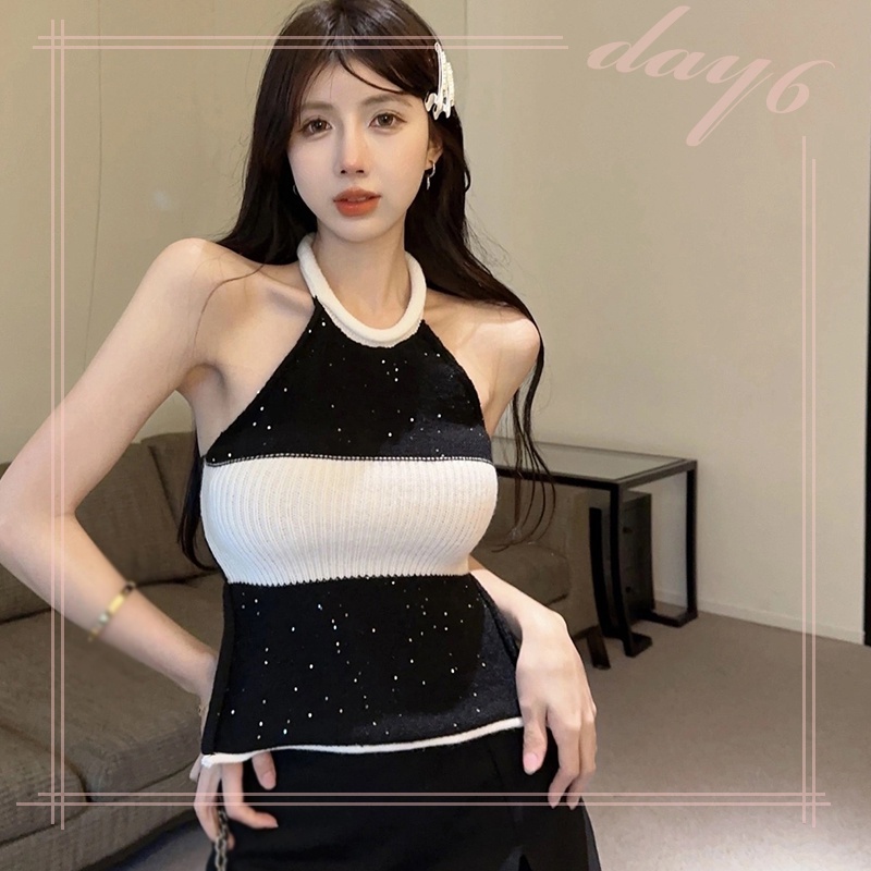 Áo Croptop Dệt Kim Sát Nách Thời Trang Mùa Hè Hàn Quốc Cho Nữ