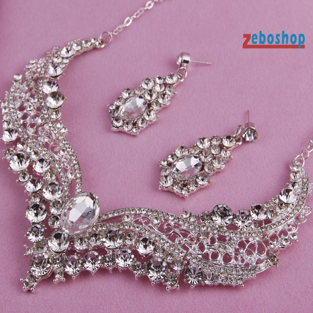 Bộ Vòng cổ + Bông Tai Đính Đá Lấp Lánh Cho Nữ