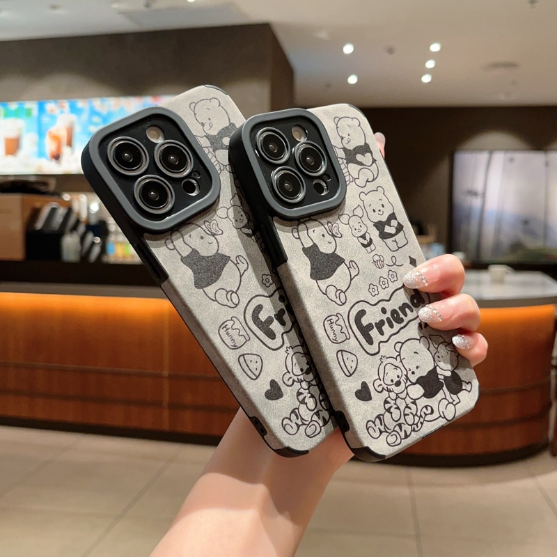 Ốp Điện Thoại Da Lộn Mềm Hình Winnie the Pooh Chống Trượt Cho iPhone 14 13 12 11 Pro MAX XS MAX XR XS X 7 8 Plus SE