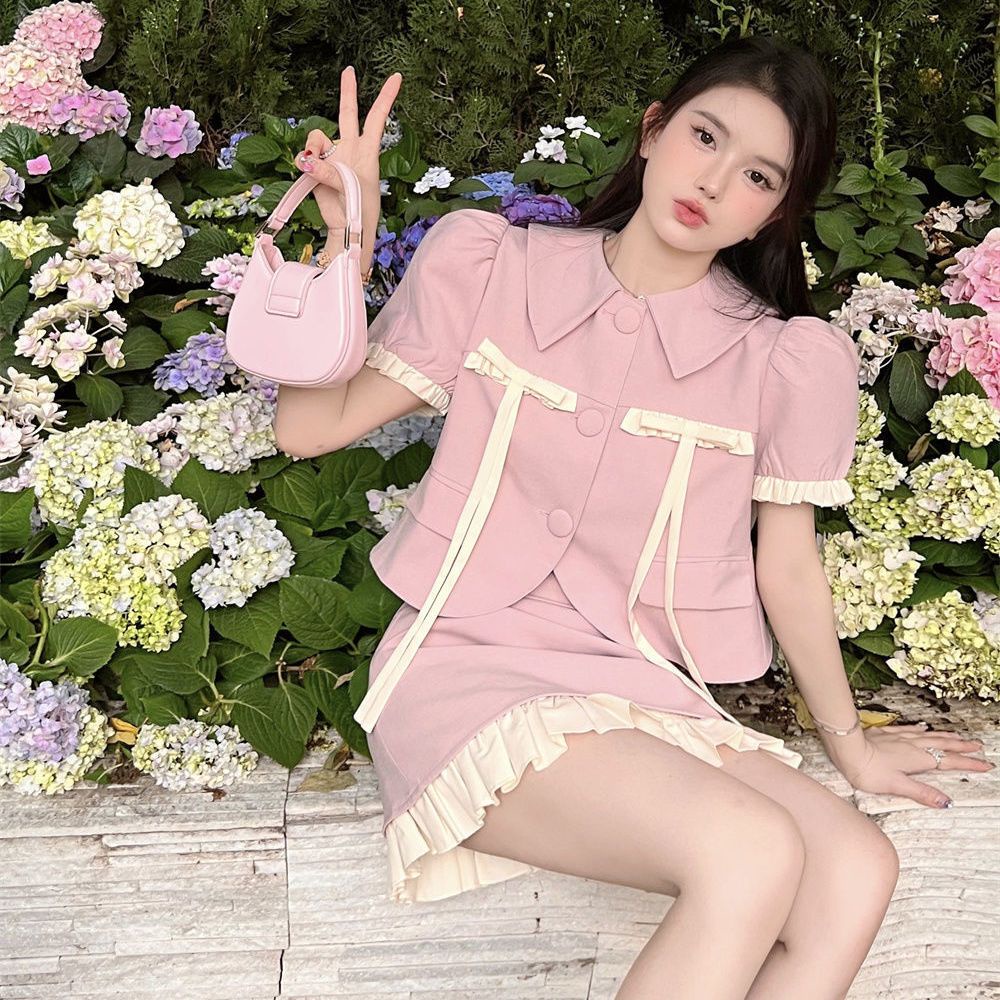 Mnefokc Set 2 Món Thiết Kế Phong Cách Tiểu Thư, Màu Hồng Ngọt Ngào Nữ Tính Dành Riêng Cho Bạn Gái
