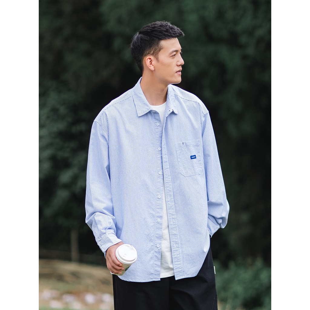 Áo Khoác Sơ Mi Dài Tay Dáng Rộng Họa Tiết Kẻ Sọc Phong Cách Nhật Bản Thời Trang Mùa Hè Hàng Mới Dành Cho Bạn Trai