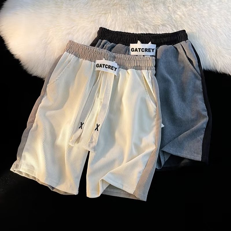 Quần Short Thể Thao Dáng Rộng Chất Nhung Phối Màu Sắc Tương Phản Phong Cách Đường Phố Mỹ Cá Tính Cho Nam
