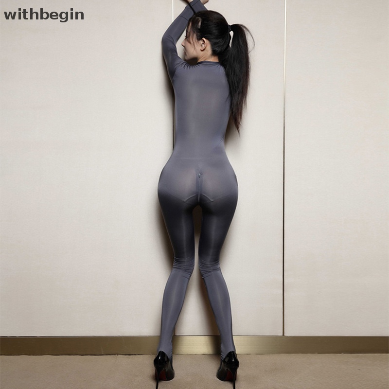 Bộ Áo Liền Quần Co Giãn Trong Suốt Phối Khóa Kéo Hở Đáy Quyến Rũ