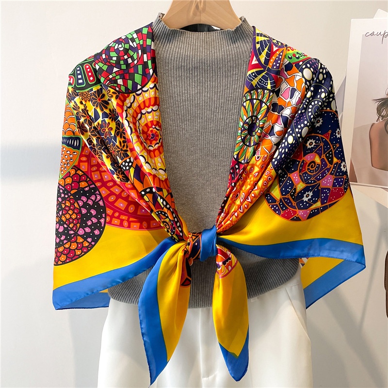 Khăn Quàng Cổ Chống Nắng Mùa Hè Bằng Lụa Satin Kích Thước Lớn 110cm In Họa Tiết Thổ Cẩm Thời Trang Cho Nữ Sự Bảo