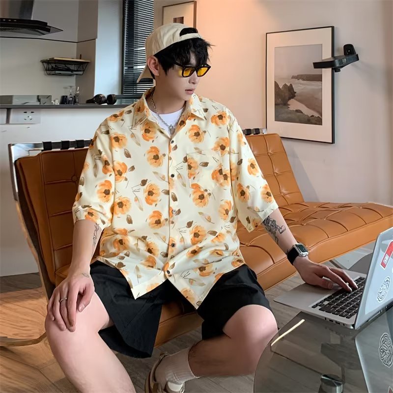 Áo Sơ Mi Lụa Lạnh Tay Ngắn Dáng Rộng In Họa Tiết Da Báo Thời Trang Mùa Hè Cho Nam Giới