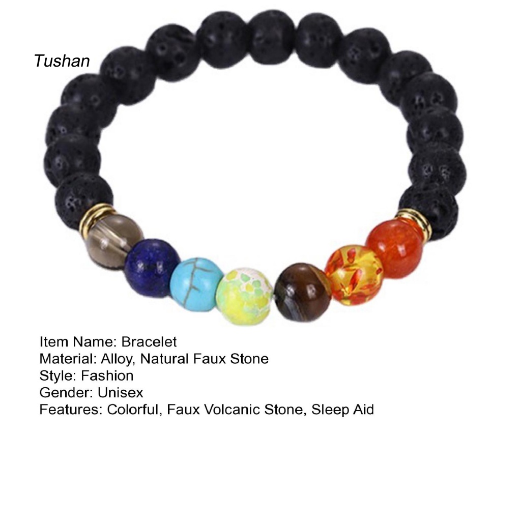 [Ts] Vòng Tay Chuỗi Hạt Đá Núi Lửa Nhiều Màu Sắc Co Giãn Trang Trí Giảm Căng Thẳng Dễ Phối Đồ Làm Quà Tặng