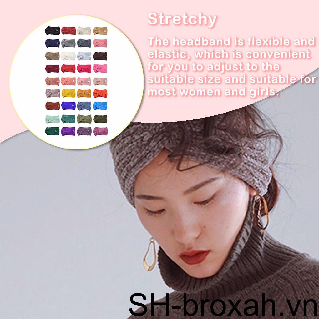 Băng Đô Cài Tóc Dệt Kim Co Giãn Giữ Ấm Tai Thời Trang Mùa Đông Cho Nữ