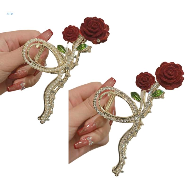 Kẹp Tóc Hoa Hồng Đính Đá Và Ngọc Trai Chống Trượt Trang Trí Tóc Đuôi Ngựa Cho Nữ