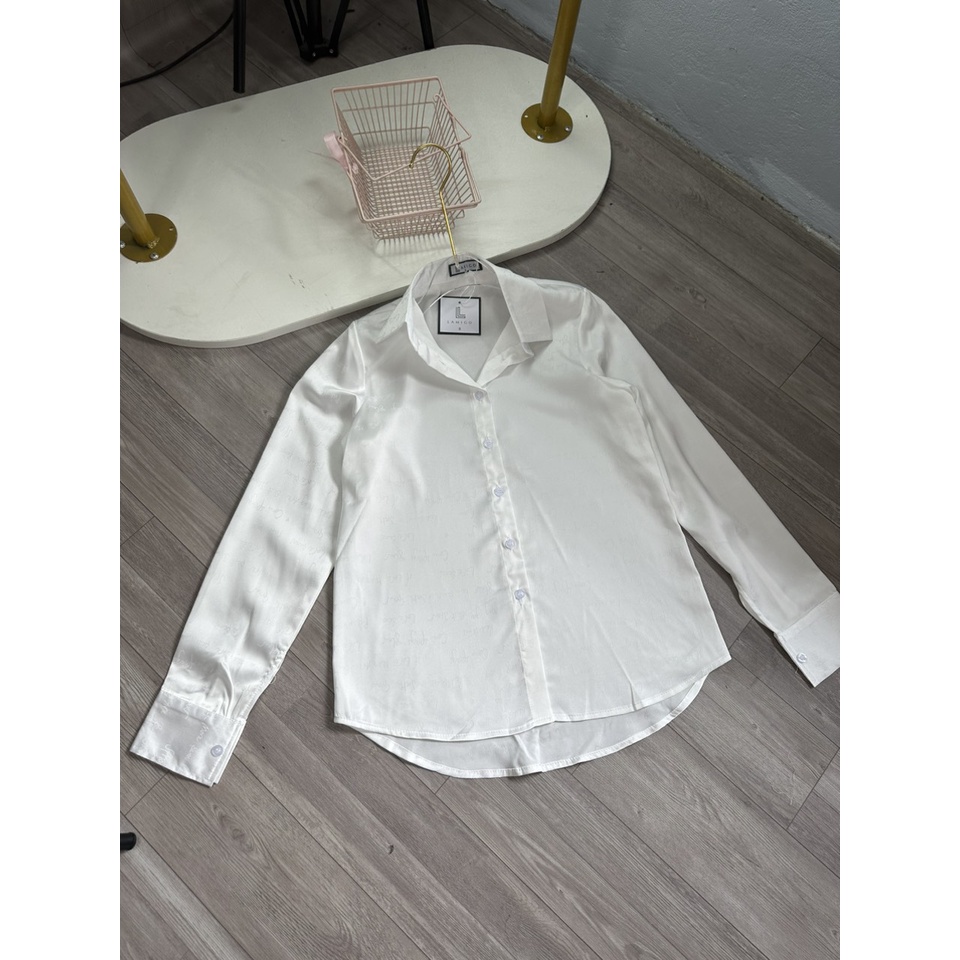 Áo sơ mi nữ lụa gấm chữ chìm dáng cơ bản dài tay L170B