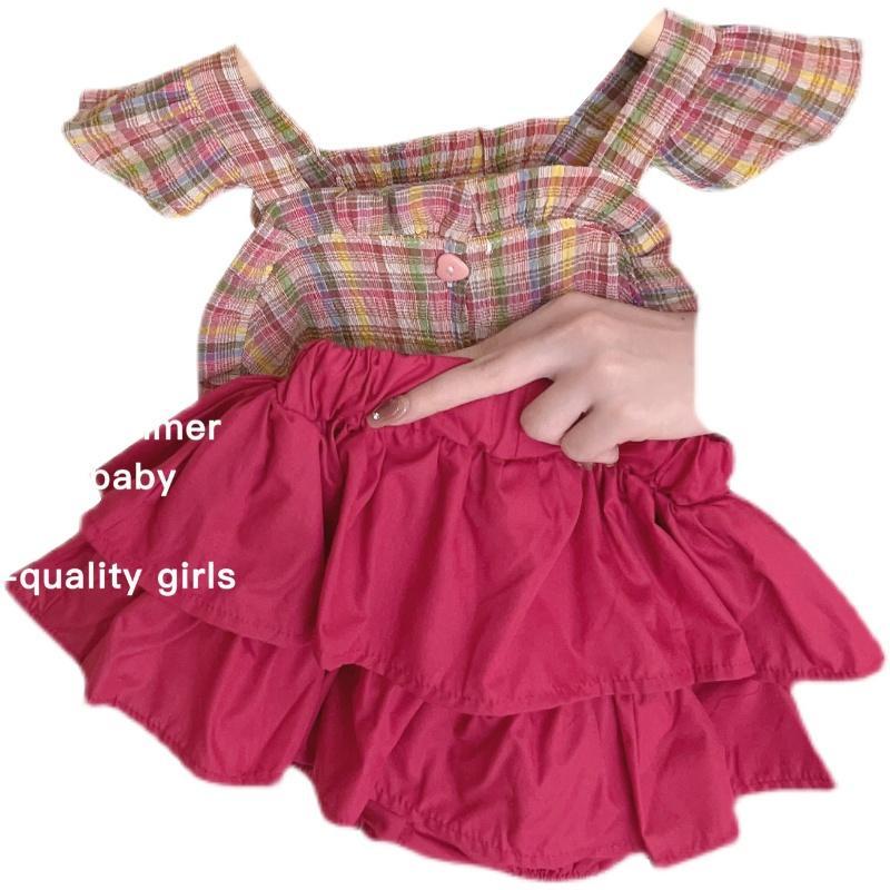 Set Áo Hai Dây Họa Tiết Sọc Caro Và Quần Dài Thời Trang Mùa Hè Phong Cách Hàn Quốc Cho Bé Gái