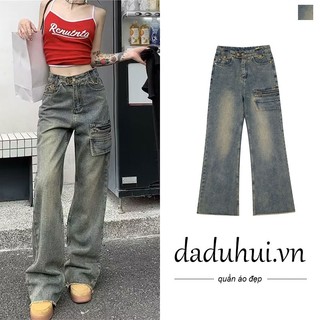 Daduhui New American Ins Retro Washed Jeans Women's Niche High Waist Wide Leg Pants Large Size Trousers