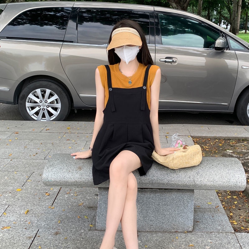 COZOK Bộ Áo Hai Dây + Quần baggy Eo Cao Màu Trơn Hợp Thời Trang