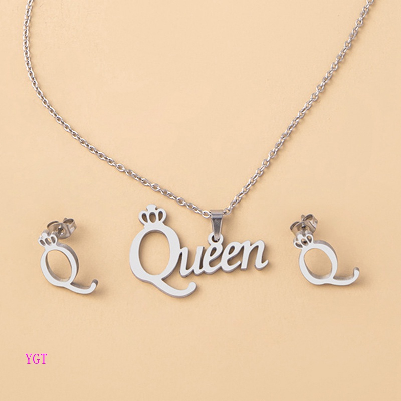 Ygt Set Vòng cổ Và Bông Tai Bằng Thép Không Gỉ Màu Bạc Thời Trang Làm Quà Tặng Sinh Nhật Cho