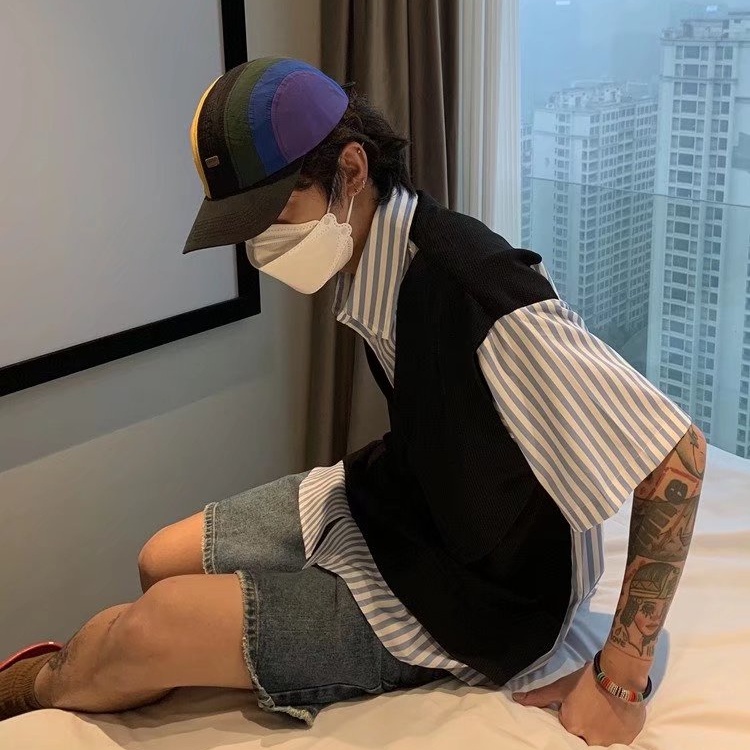 Áo Sơ Mi Giả Hai Lớp + Quần Short Dáng Rộng Thời Trang Mùa Hè Cho Nam