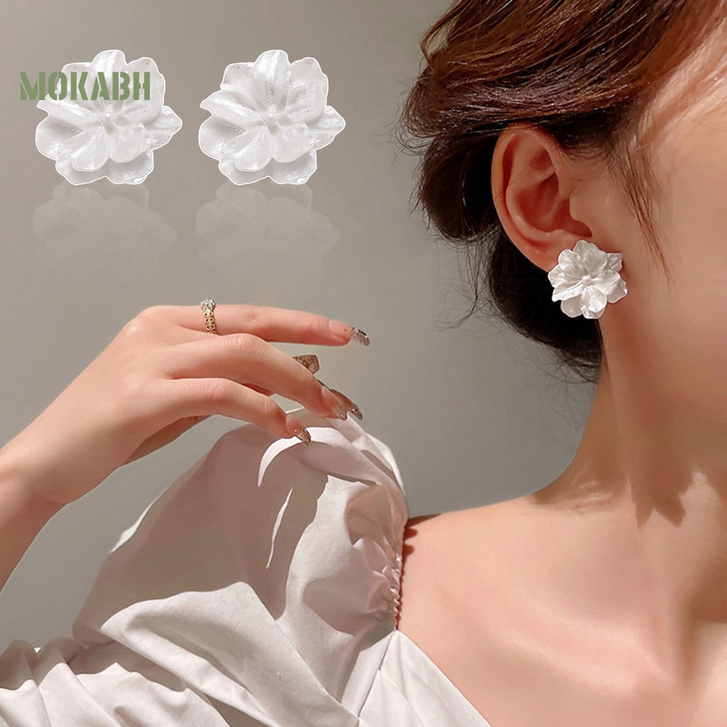 1 Đôi Bông Tai Hình Hoa Trắng Thanh Lịch Thời Trang Dành Cho Nữ