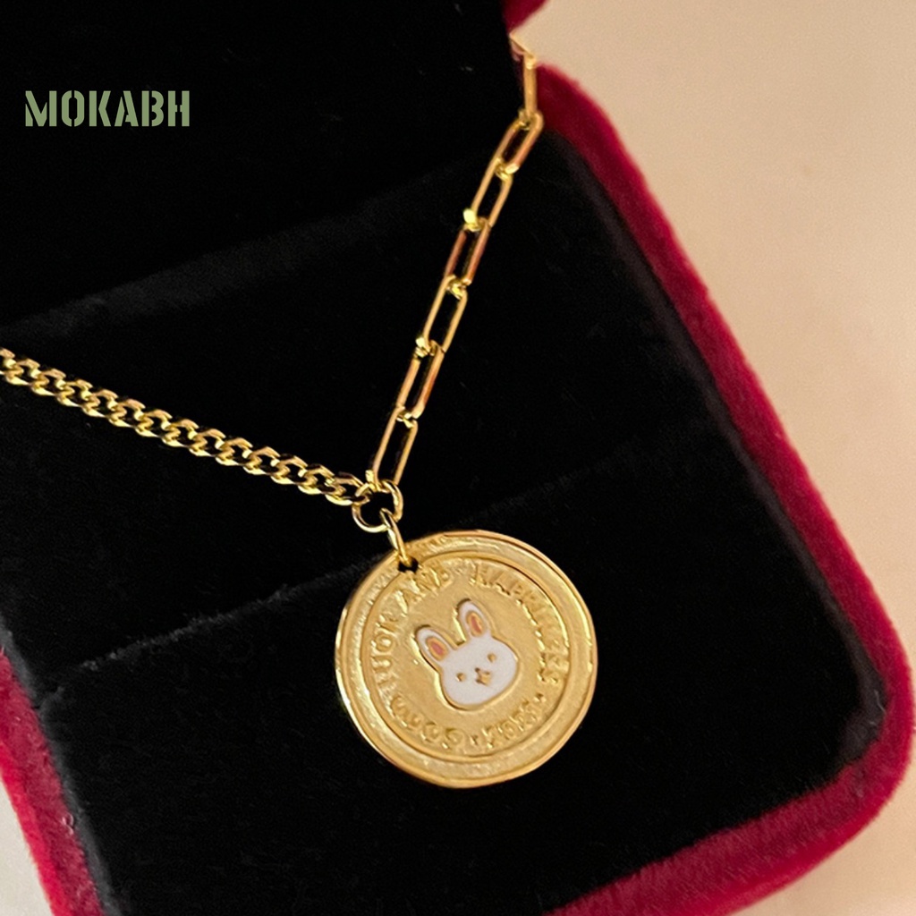Vòng cổ Mặt Tròn Hình Thỏ May Mắn Dễ Thương Thời Trang Cho Nữ