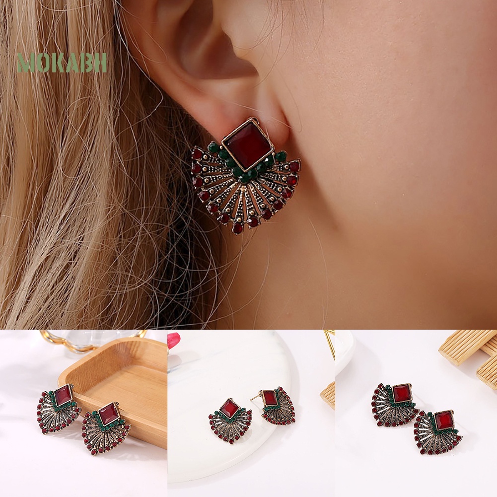 Bông Tai Hình Quạt Đính Đá Phong Cách Bohemian Cổ Điển Thời Trang Cho Nữ