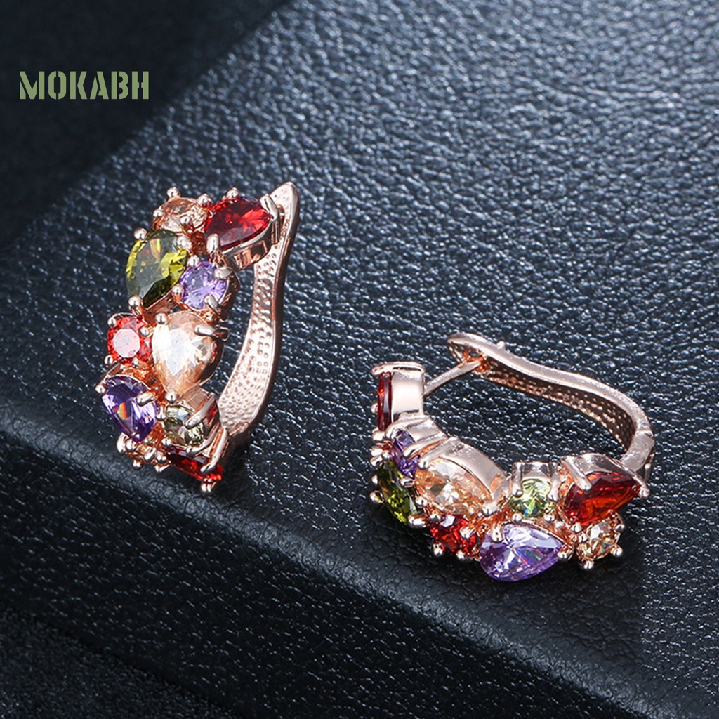 1 Đôi Bông Tai Kẹp Đính Đá Nhiều Màu Phong Cách Âu Mỹ Thanh Lịch Dành Cho Nữ Mặc Hàng Ngày