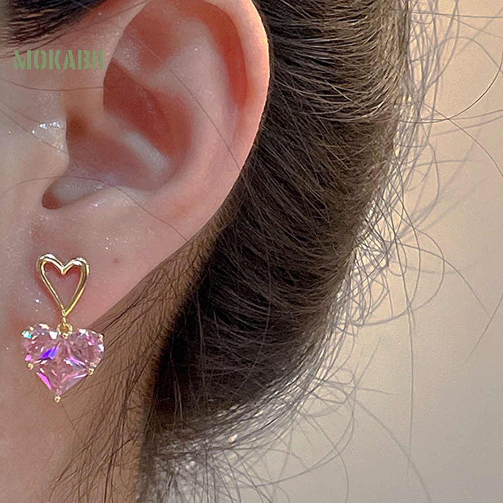 1 / 1 Cặp Vòng cổ / Bông Tai Hình Trái Tim Đính Pha Lê Thời Trang