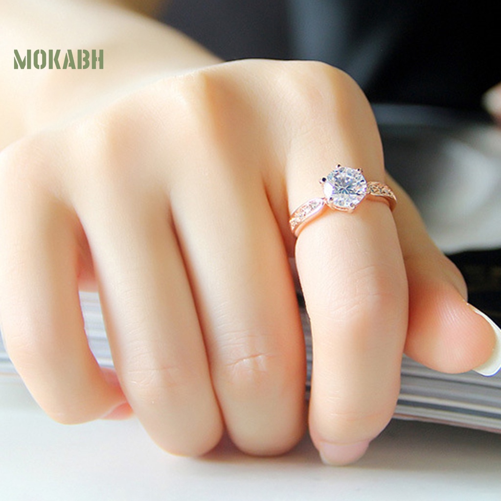 [Mới] Nhẫn Đính Hôn Mạ Bạc Đính Kim Cương Giả Lấp Lánh Không Phai Màu Trang Sức Dành Cho Cô Dâu