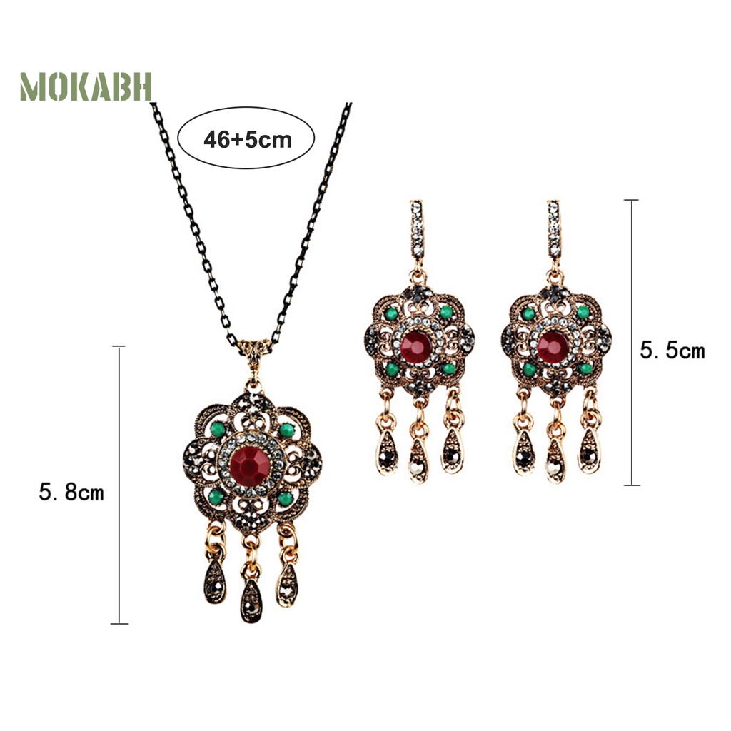 1 Bộ Vòng cổ + Bông Tai Đính Kim Cương Giả Hình Giọt Nước Kiểu Bohemia Thời Trang Cho Nữ