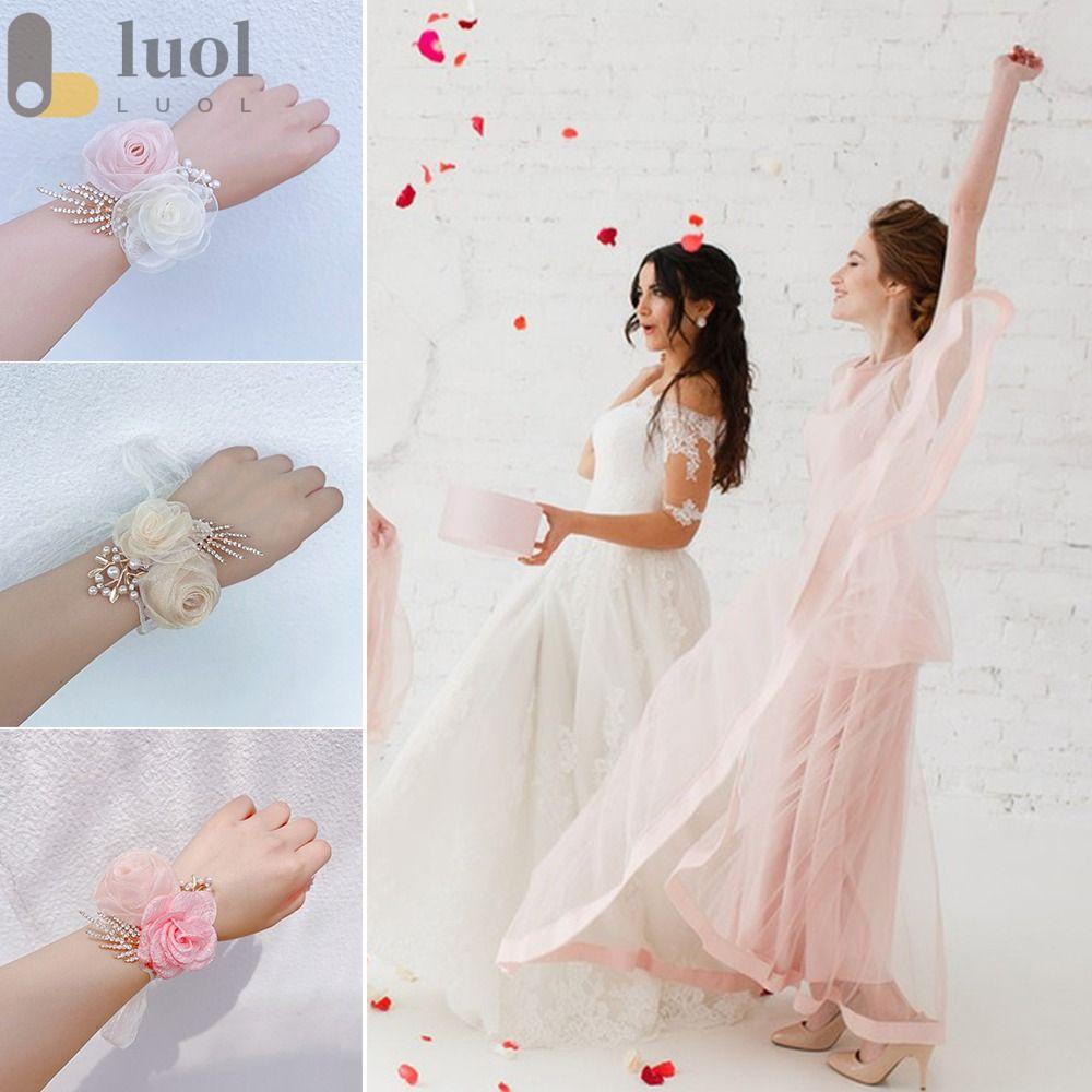 Vòng Hoa Đeo Cổ Tay Dành Cho Cô Dâu Trong Tiệc CướiHoa Vải Cầm Tay Thắt Dây Xinh Xắn Cho Cô Dâu