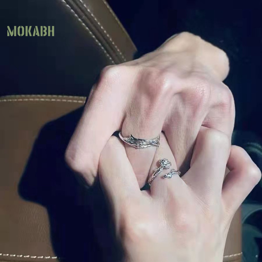 [Mới] Nhẫn Hở Hình Hoa Hồng Bằng Kim Loại Sáng Bóng Điều Chỉnh Được Màu Bạc Trang Trí Hàng Ngày