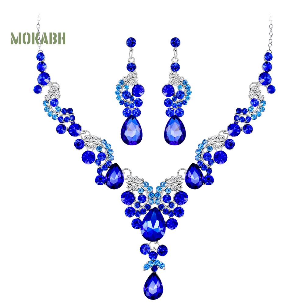 Bộ Vòng cổ + Bông Tai HìNh GiọT NướC ĐíNh Đá Sang TrọNg