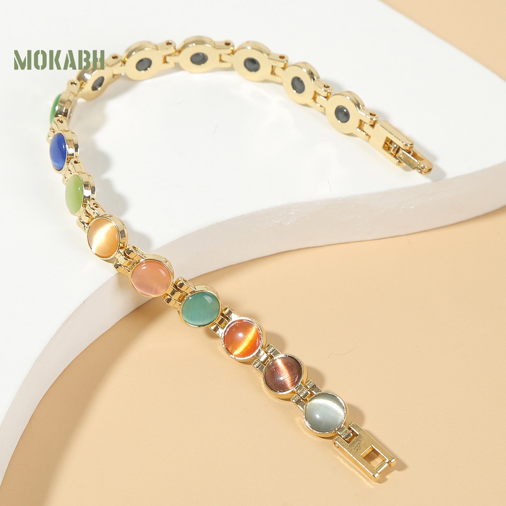 Vòng Tay Mạ Vàng Đính Đá Mắt Mèo Giảm Mệt Mỏi Thời Trang