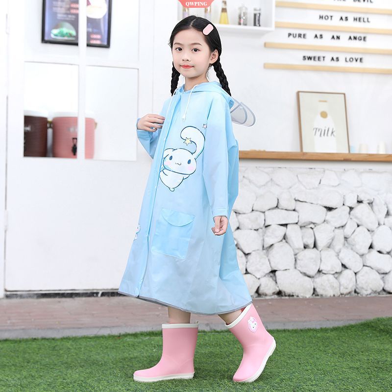 Áo Mưa Dáng Rộng Có Mũ Trùm Phối Khóa Kéo In Hoạt Hình Cinnamoroll Dễ Thương Cho Bé Gái