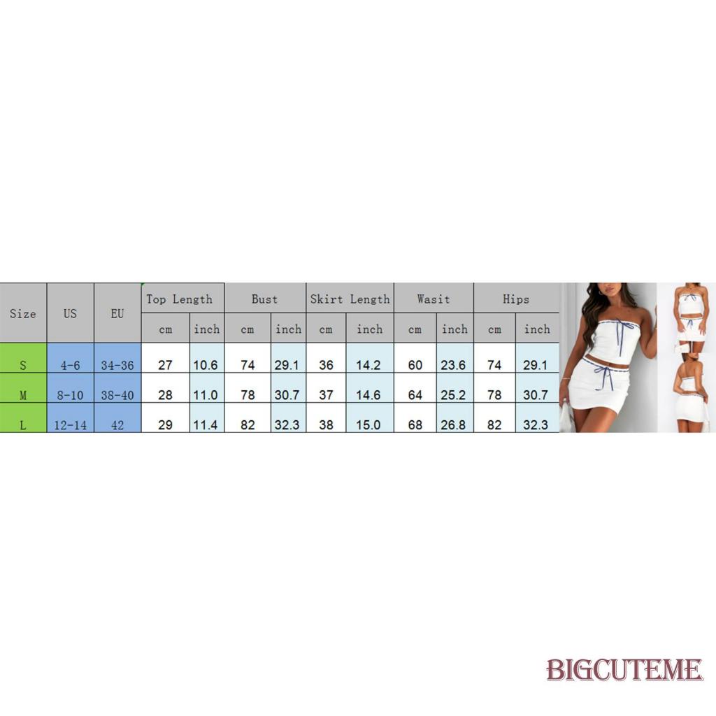 [] - Set Áo Ống Không Dây Cột Dây + Chân Váy Mini Co Giãn Thời Trang Mùa Hè Cho Nữ