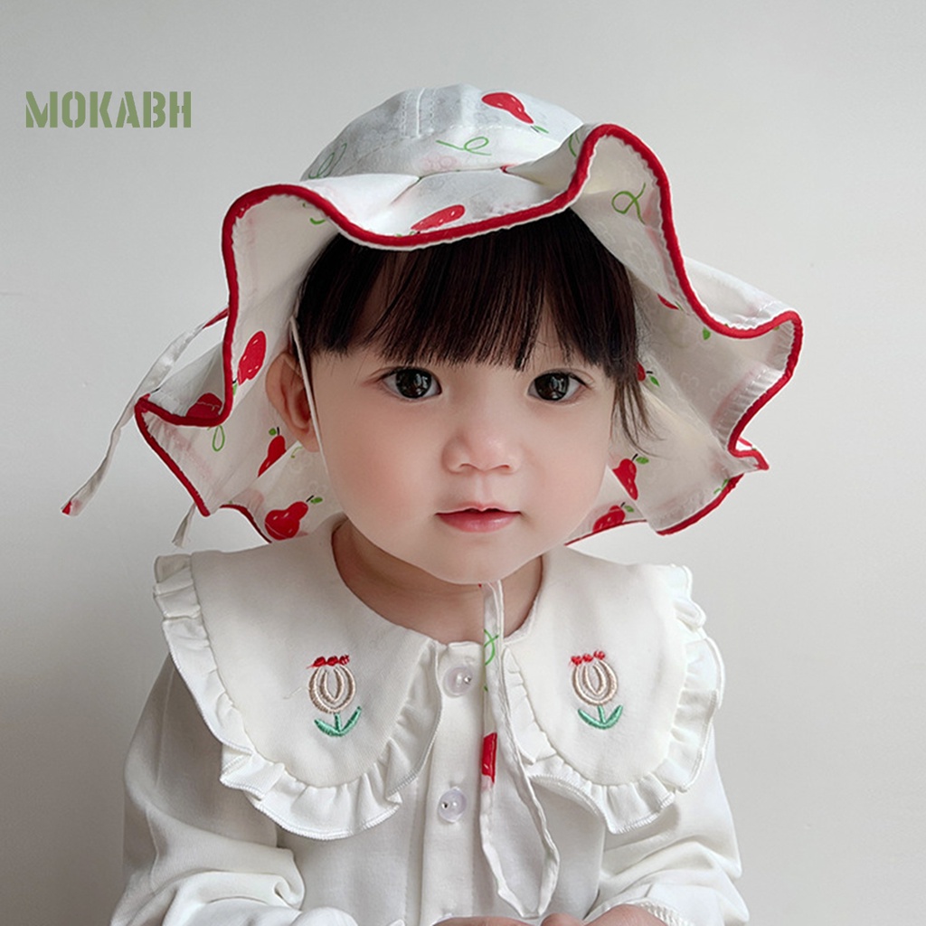 Mũ Bucket Cột Nơ Vành Rộng Họa Tiết Trái Cây Dễ Thương Xinh Xắn