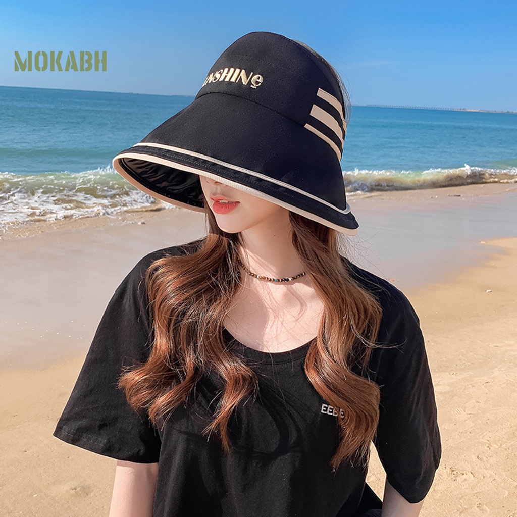 [Mok Abh] Mũ Ngư Dân Vành Rộng Hở Chóp Thêu Chữ Có Thể Điều Chỉnh Kích Thước Thời Trang Mùa Hè
