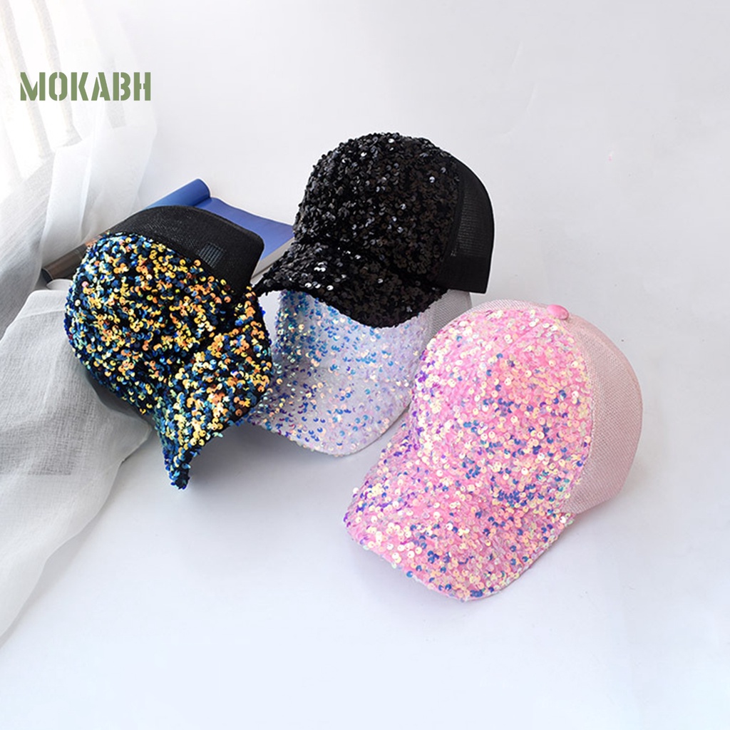 [Mok Abh] Mũ Lưỡi Trai Chống Nắng Phối Lưới Thoáng Khí Đính Kim Sa Lấp Lánh Thời Trang