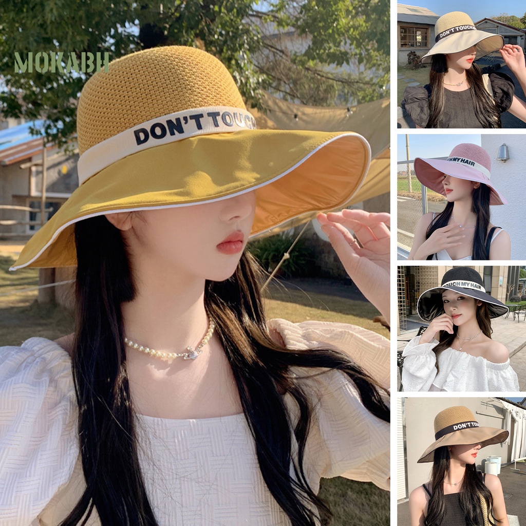 Nón Tai Bèo Rộng Vành Màu Trơn Họa Tiết Chữ Thời Trang Mùa Hè Cho Nữ