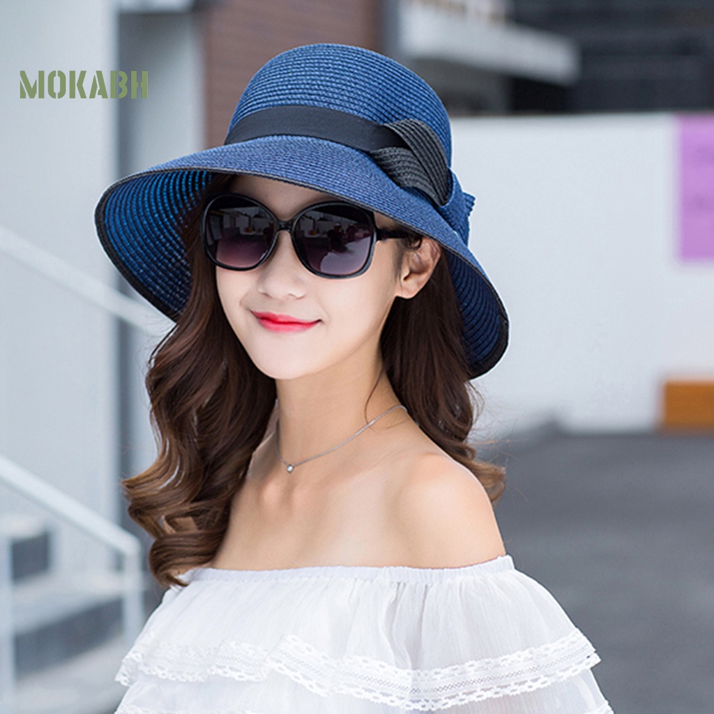 Nón Cối Rộng Vành Chống Tia UV Màu Sắc Tương Phản Thoáng Khí Thời Trang Đi Biển Cho Nữ