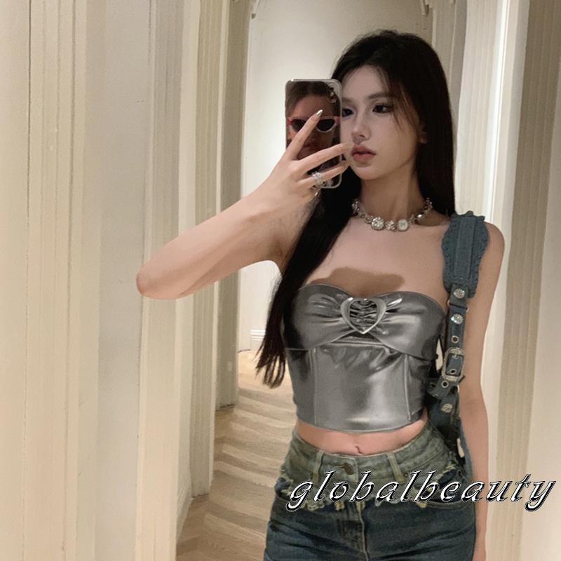 Áo Ống Mùa Hè Màu Trơn Hở Lưng Có Khóa Cài Trái Tim Thời Trang Cho Nữ