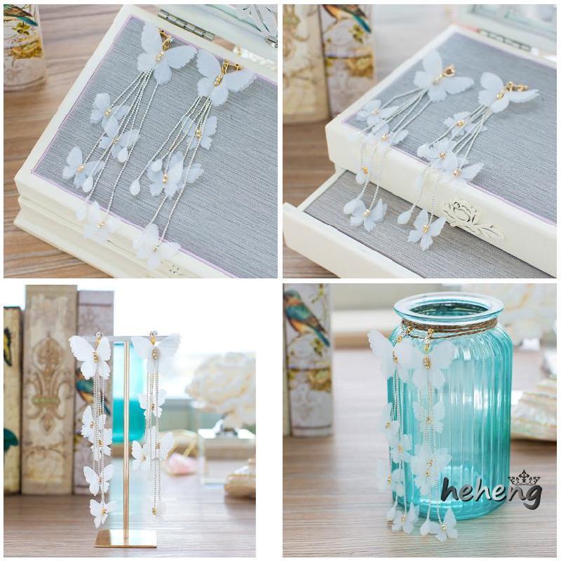 1 Cặp Bông Tai Dài Tua Rua Hình Hoa &amp; Bướm Thời Trang Cho Nữ