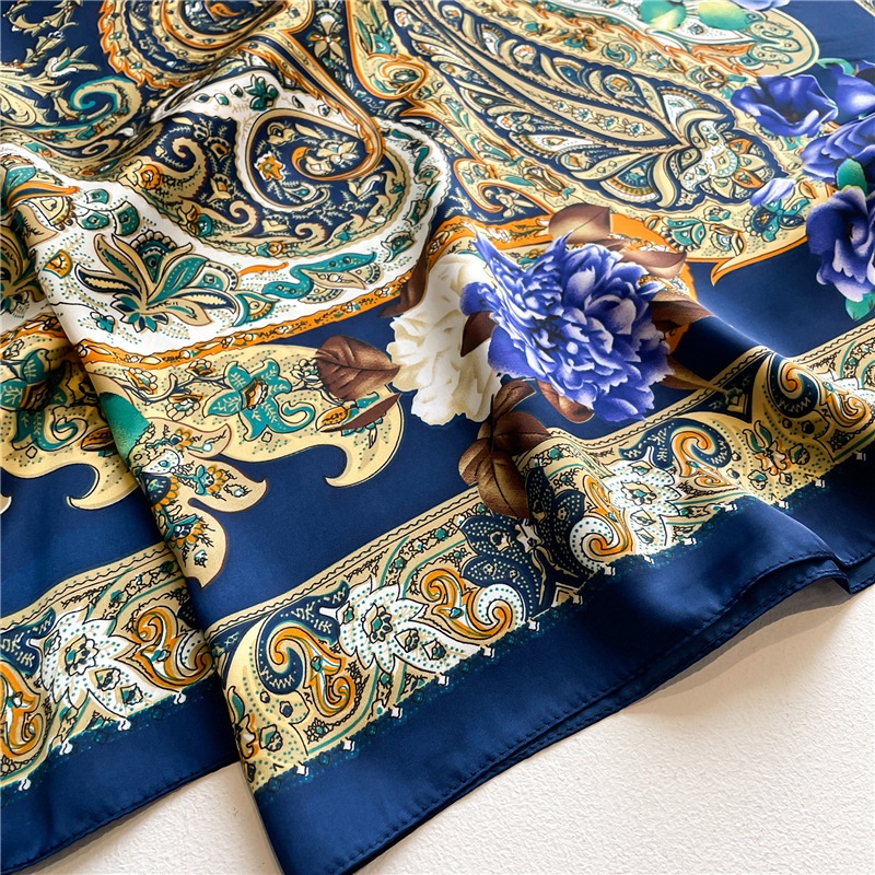 Khăn Choàng Cổ Hình Vuông Cỡ Lớn 110cm Vải Satin Họa Tiết Chấm Bi Màu Đen Thời Trang Mùa Hè Thanh Lịch