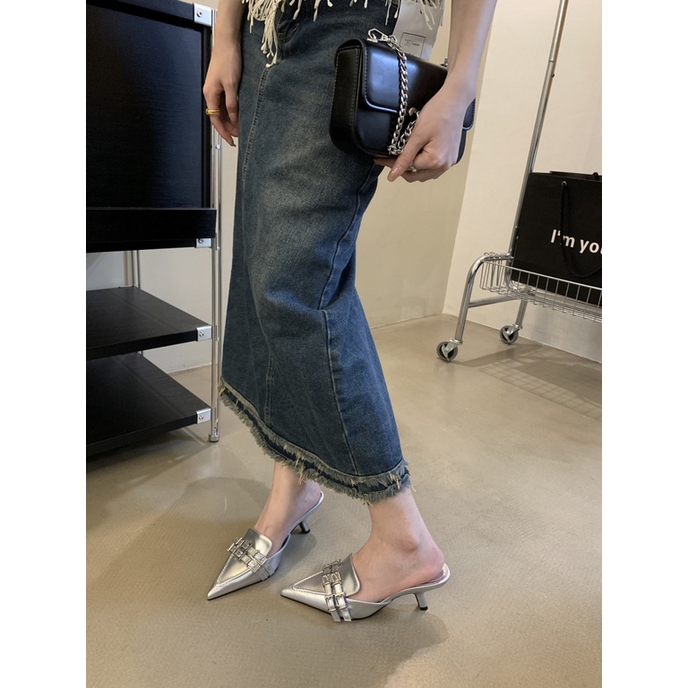 Giày Cao Gót Mũi Nhọn Phong Cách punk Pháp Thời Trang Hè Thu 2023