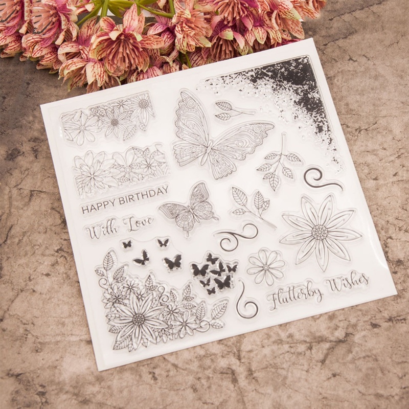 Con Dấu Trong Suốt Hình Hoa Bướm Trang Trí sc diy