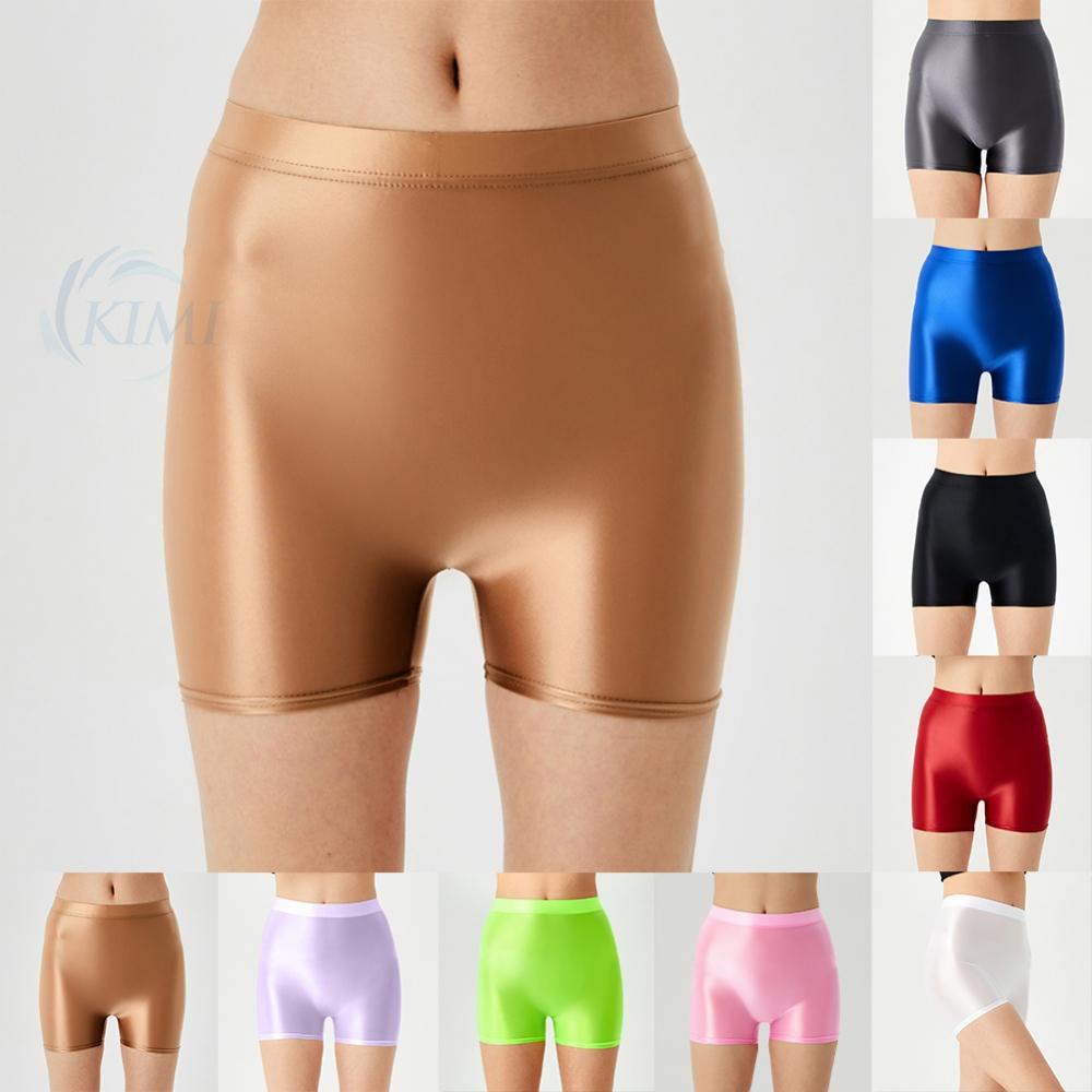 KIMI-Women's and Men's High Waist Shiny Glossy Shorts Perfect for Gym Running and Yoga